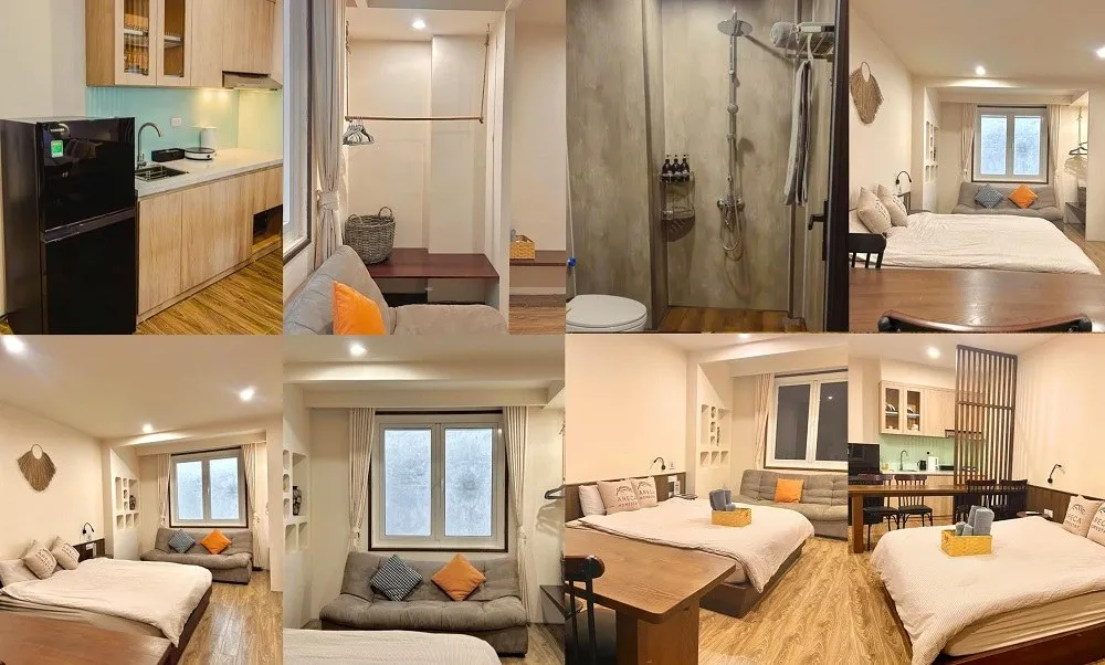 Các phòng nghỉ thiết kế theo phong cách Wabi Sabi đơn giản nhưng ấm cúng tại Areca Luxury Homestay & Spa, mang lại trải nghiệm thư thái cho du khách khi ở gần Ngõ 92 Đào Tấn, Cống Vị, Ba Đình, Hà Nội