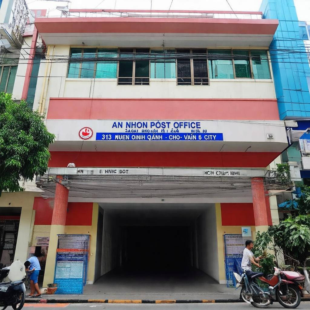 Hình ảnh nội thất bên trong bưu điện, có thể thấy quầy giao dịch và khu vực chờ của khách hàng