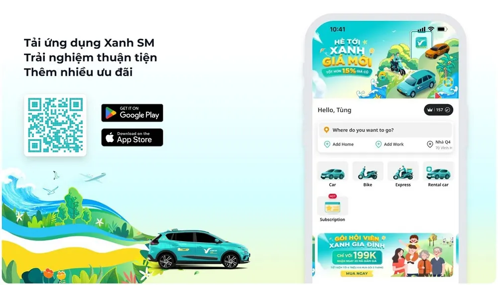 Tải ngay ứng dụng Xanh SM trên Google Play hoặc App Store để đặt xe nhanh chóng và nhận nhiều voucher khuyến mãi hấp dẫn khi di chuyển đến Ngõ 92 Đào Tấn, Cống Vị, Ba Đình, Hà Nội